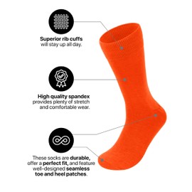 Feraricci 6 pairs of White Solid Color Polyester Socks for Men, Casual and Formal Attire Mid Rise Men’s Crew Socks - Orange 6 Pairs