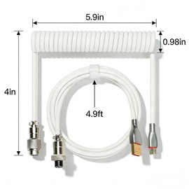 Type-C Coiled Cable for Gaming Keyboard,Double-Sleeved Mechanical Keyboard Cable with Detachable Metal Aviator Connector,1.5M USB C to USB A. (White)