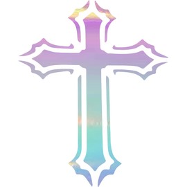 NBFU God Cross Outline Silhouettes 4 (Holographic Opal Purple) (Set Of 2) Premium Waterproof Vinyl Decal Stickers For Laptop Phone Accessory Helmet Car Window Bumper Mug Tuber Cup Door Wall Decoration