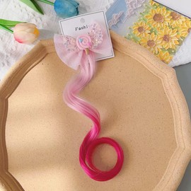 SATPULOT Wig, Extension, Hair Extension, Children, Gradient, Ribbon Curly Hairpin, Ponytail, Colorful Wig, Point Wig, Kids Extension, Hair Extension, Hip Hop, Colorful, Hair Lotion, One-Touch, Kids