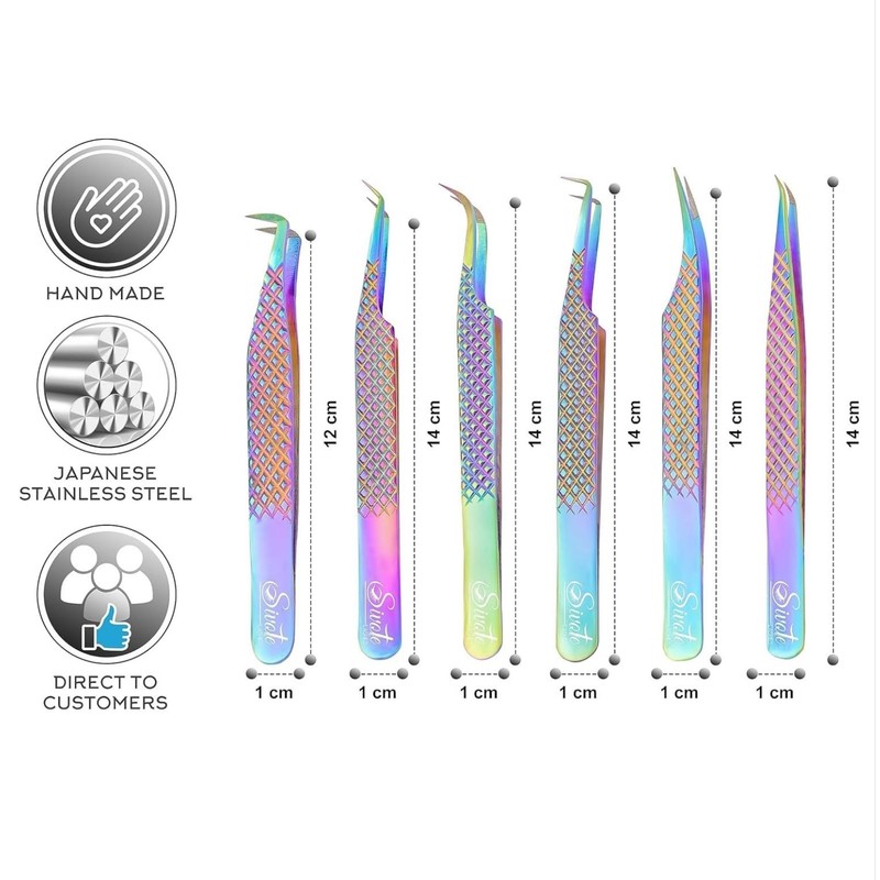 SIVOTE Eyelash Extension Tweezers Fiber Tips, Set of 6, Curved,