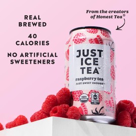 Just Ice Tea, Raspberry Flavored Black Iced Tea, 24-Pack (12oz Cans), USDA Certified Organic, Low Calorie, No Artificial Sweeteners, Fair Trade, Made in USA.