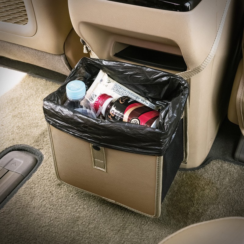 KMMOTORS Foldable Hanging Car Trash Can, Bag, bin, Vegan Leather