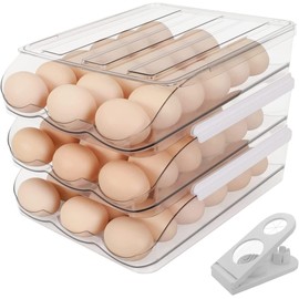 U Chef Soporte para Huevos para Refrigerador, Contenedor para Almacenamiento de Huevos para refrigerador y Cocina de Plástico, 18 unidades cada capa, Incluye cortador de Huevo (3 Capas)
