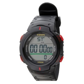 Clefer TS-D153-RD Digital Men's Waterproof Stopwatch with Urethane Strap, Black, Black