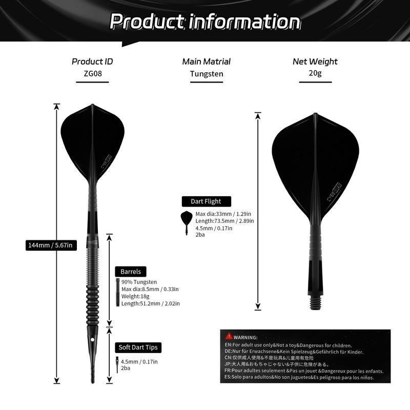 CyeeLife Professional Tungsten Softtip Dart Set, 18 g with 3