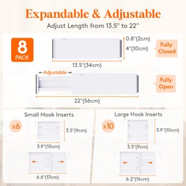 Lifewit 8 Pack Drawer Dividers 4" High, 13.5"-22" Adjustable Drawer Organizer with 16 Inserts for Clothes/Makeup, Plastic Expandable Separators in Dresser/Bedroom/Bathroom/Kitchen/Office