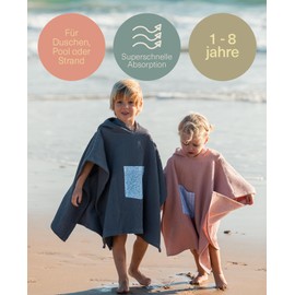 molis&co. Bath Poncho for Children Aged 3-4 Years Stripes. Hooded Beach Towel. Lightweight and Compact Bathrobe for Children (Oeko-Tex 100).