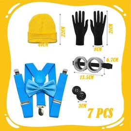 EWRGIJ Costume Accessory, 7 Pcs Yellow Costume Accessories Set, Steampunk Goggles, Yellow Beanie, Black Gloves, Buttons and Bow Tie Sling, Cute Funny Costumes for Cosplay Party