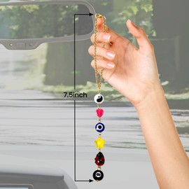 Wogomz Evil Eye Car Hanging Ornament, Good Lucky Days Car Charm for Rear View Mirror, Cute Heart Star Shape 8 Ball Four-Leaf Clover Car Pendant, Ladybug Yin Yang Symbol Rearview Decoration