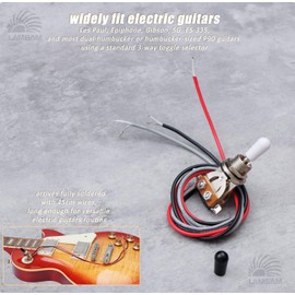 LAMSAM Prewired 3-Way Toggle Switch for Les Paul Epiphone Gibson Style Guitars, Hand-Build Pickup Selector with Colorful Cables, Ready-to-Install Harness Kit, Black White Cream Tips