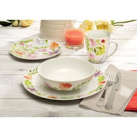 Safdie & Co. AM02685 Pink Watercolour Dinner Set, White