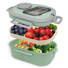 Wondora Lunchbox mit Fächern, Bento Box Kinder Brotdose mit Gabel Stackable Lunchbox Erwachsene, Microwaveable & Dishwasher Safe Lunch Box für Schule, Arbeit, Picknick (Grün)