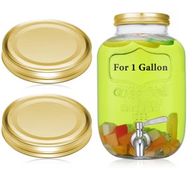 Uiifan 2 Pcs 304 Stainless Steel Gold Reusable Wide Mouth Mason Jar Lids, 110mm, 1 Gallon, Leakproof, Rust Resistant