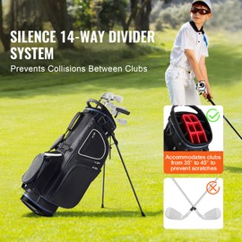 Happybuy Golf Cart Bag with 14 Way Organizer Divider Top, 35” 11 Pockets Premium Cart Bag with Stand, Durable Golf Bags with Handles & Dust Cover & Detachable Dual Strap for Men & Women, Black White