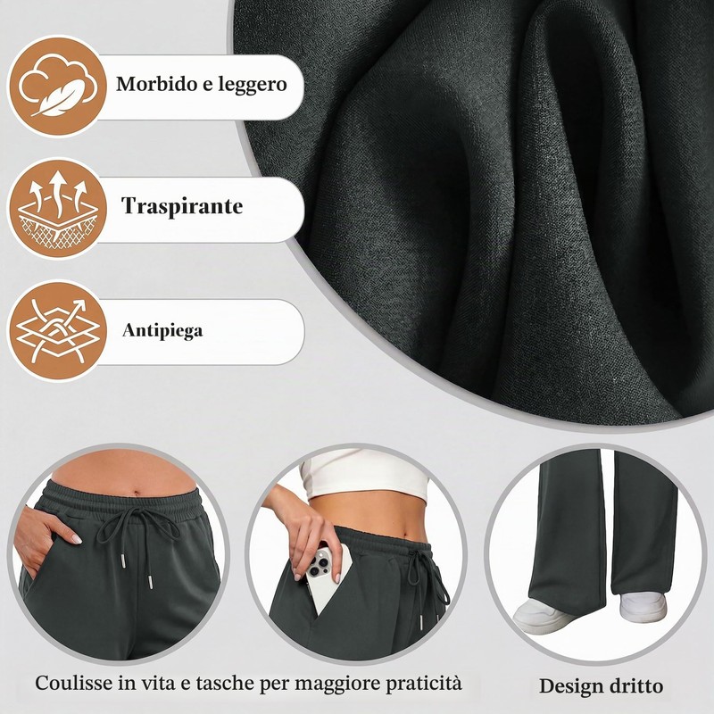 Litherday Pantaloni Donna Cotone Lunghi Comodi con Tasche Vita Elastica