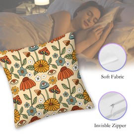 SKYDAWNY Mushrooms Throw Pillow Covers 18x18 in Set of 2,Boho Retro Groovy Floral Pillow Cases Decorative Double-Sided Square Pillowcases for Home Bed Sofa Living Room Farmhouse Outdoor