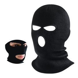 BBTO Knitted Balaclava with 3 Holes Full Face Cover Winter Full Face Balaclava, black