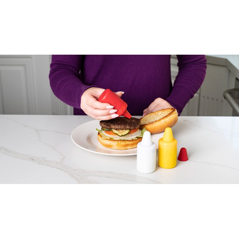 Joie Condiment Mini Squeeze Bottles with Nozzle Caps, Non-Stick Silicone,