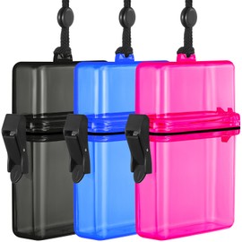 Outus 3 Pieces Waterproof Case ID Card Holder with Floating Sports Case Locker with Hanging Ring and Rope (Rose Blue Black,4.72 x 2.95 x 1.57 Inch)