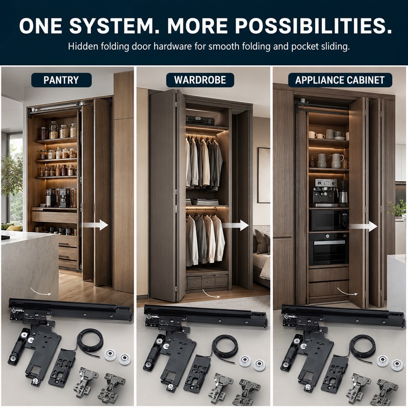 Hidden Folding Swing Door Track Hardware Kit for Cabinet and