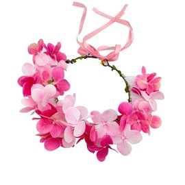Efficewery Boho Floral Crown for Women, Adjustable Fabric Flower Hair Crown Headband Handmade Faux Silk Flower Hair Accessory Weddings Festivals Photoshoots (Pink, Adjustable)