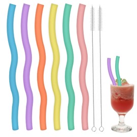 Juegos de 6 pajitas de silicona reutilizables extralargas de 10.5 pulgadas, para bebidas gruesas, sin BPA, con cepillos de limpieza
