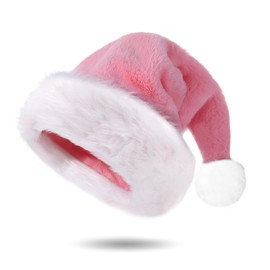 Ausejopeac Pink Christmas Santa Hat for adults, Plush Xmas Hat for Adults Unisex Santa Hat for Party Supplies