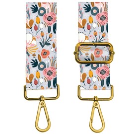 BeauBeast Purse Straps Replacement Crossbody, 2" Wide Shoulder Strap Adjustable, Gold Buckle Canvas Bag Handbag Belt for Crossbody Bags, Shoulder Bags, Guitar Purses Blue Boho Flowers