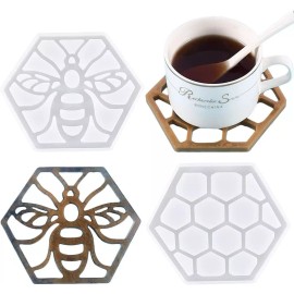 2 pc Bee Honeycomb Silicone Coaster Molds Mold DIY Epoxy Resin Craft Crafting