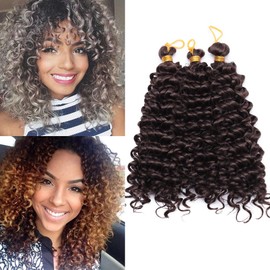 TESS Curly Crochet Hair Extensions, Weaving Braids Synthetic Hair Water Wave 8 Inches (20 cm) Short Synthetic Hair 3 Bundles 90 g Medium Brown