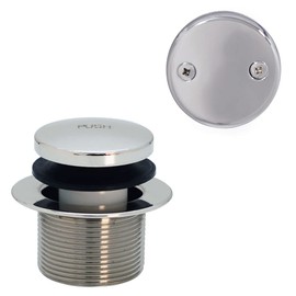 Westbrass 1-1/2" NPSM Coarse Thread Tip-Toe Bathtub Drain Plug with 2-Hole Overflow Faceplate, Polished Nickel, R93-2-05 1-Pack