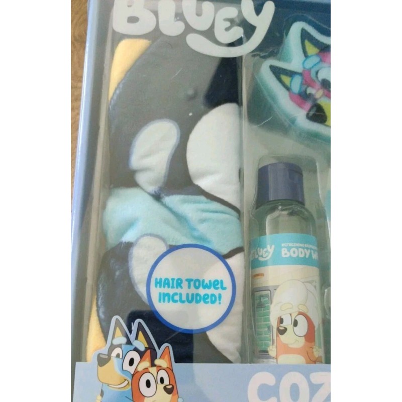 Bluey Cozy Time Bath Set, Hair Towel, Bubble Bath, Rainbow