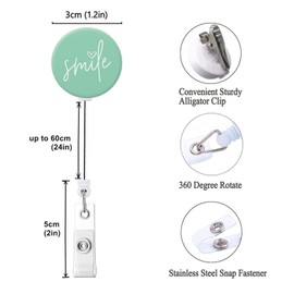 Nurse Badge Reel Retractable ID Badge Holder Reels with Alligator Clip Name Decorative Badge Reel Clip on Card Holders (3 Pack Smile B)