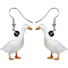 BONSNY Patterned Acrylic Farm Animal Sweet White Duck Earrings for Women Charms Gift Jewelry (White)