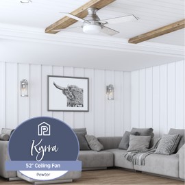 Prominence Home Kyrra, 52 Inch Contemporary Indoor Semi Flush Mount LED Ceiling Fan with Light, Remote Control, Dual Finish Blades, Reversible Motor - 51681-01 (Pewter)