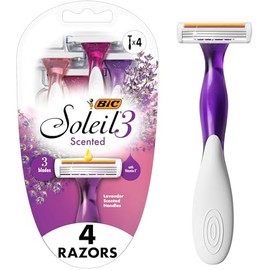 BIC Soleil 3 maquinillas de afeitar desechables perfumadas para mujer, 3 cuchillas con una tira de humedad para un afeitado sedoso, surtido de 4 pieza