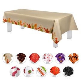 Grandipity Thanksgiving Beige Fall 6 Pack Premium Disposable Plastic Tablecloth 54 Inch. x 108 Inch. Rectangle Table Cover