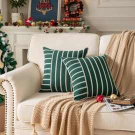 Boho Christmas Pillow Covers 18x18 Set of 2 Soft Farmhouse Decorative Sofa Pillow Cases, Holiday Christmas Throw Pillow Covers, Couch Bed Cushion Covers Living Room Home Decor