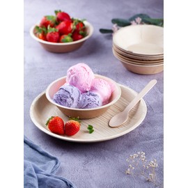 FOOGO Green 25 Disposable Palm Leaf Bowls | 6" (15cm) 10.5oz (300ml) Dessert and Salad Bowls | Round | Eco Friendly and Biodegradable |Like Wooden Bowl, Paper Bowl|Party