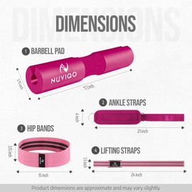 Nuviqo 9 Pcs Gym Accessories Set Featuring Barbell Pad with 2 Safety Straps - 2 Ankle Straps for Cable Machine - 2 Weight Lifting Straps - Hip Resistance Band - Carry Bag for Hip Thrust Pad - Pink