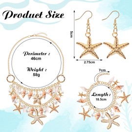 Pack of 6 Mermaid Accessories for Women, Starfish Shell Necklace, Bracelet, Earrings, Hair Clip, Mermaid Shell Jewellery, Hair Jewellery, Stainless Steel