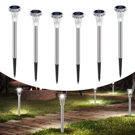 EUGAD Pack of 6 Solar Lights for Outdoors, IP65 Waterproof Solar Lights Garden, Solar Garden Lights for Outdoor, Lawn, Garden, Patio, Walkway, White