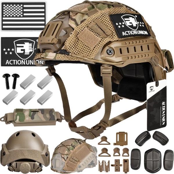 ACTIONUNION Airsoft Fast Helmet Pro Set PJ Type Tactical Paintball Helmet (Tan Set)