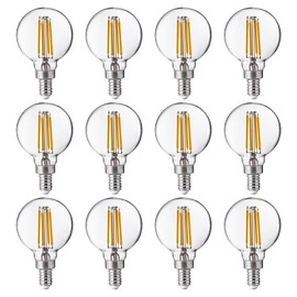 FLSNT 60W Equivalent LED Globe Candelabra Bulbs, Dimmable G16.5 LED E12 Chandelier Light Bulbs, 550LM, CRI90, 5.5W, AC 120V, 12 Pack, 2700K Soft White