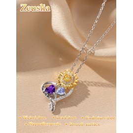 Wedding Birthday Gifts Sunflower Necklace for Women Sterling Silver You Are My Sunshine Necklaces Amethyst Alexandrite Necklace February June Birthstone Sunflower Jewellery Gifts for Women