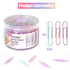Macaron Colored Paper Clips, Large Paper Clip, 2" Jumbo Paper Clips,300pcs Big Paper Clips for Office Supplies