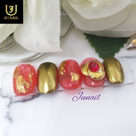Gold Rose Handmade Nail Tips - Short Almond / 골드로즈 수제네일팁 - 숏아몬드