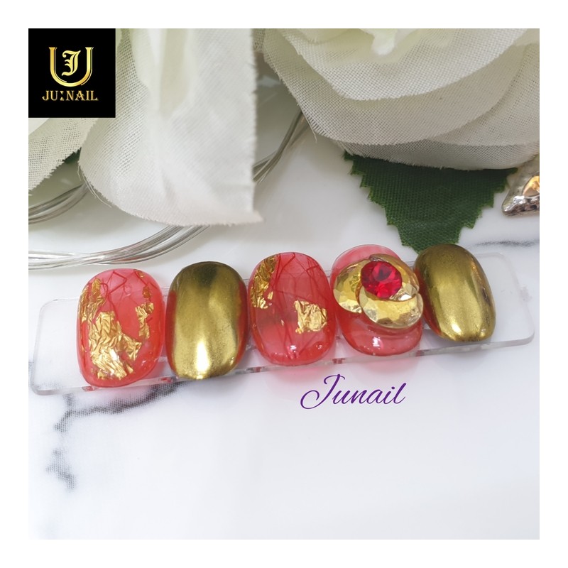 Gold Rose Handmade Nail Tips - Short Almond / 골드로즈