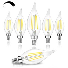 Dimmable E12 Candelabra LED Light Bulbs 60 Watt Incandescent Equivalent, 5000K Daylight White, Clear LED Chandelier Light Bulbs 6W, 600lm, CA11 Vintage Ceiling Fan Light Bulbs with Flame Tip, 6-Pack